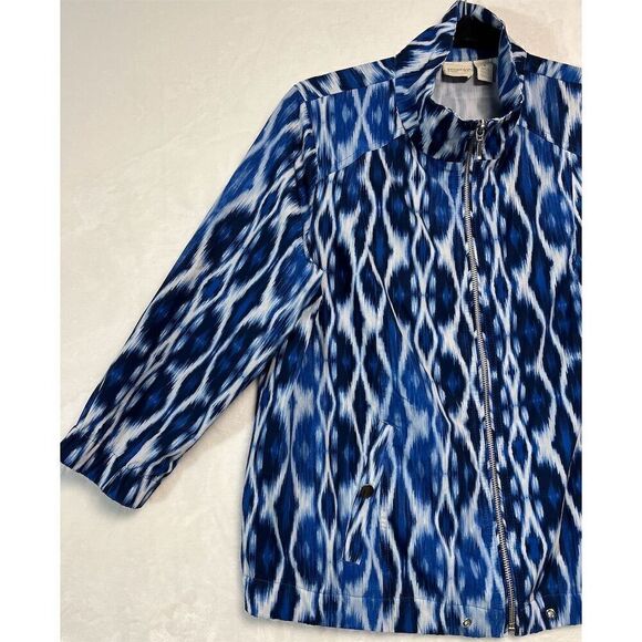 Chico's Zenergy Women's Jacket Blue & White Geometric Print Size 1 - Picture 2 of 11